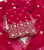 Magenta embroidered georgette semi stitched churidar dress-materials