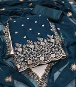 Navy-blue embroidered georgette semi stitched churidar dress-materials