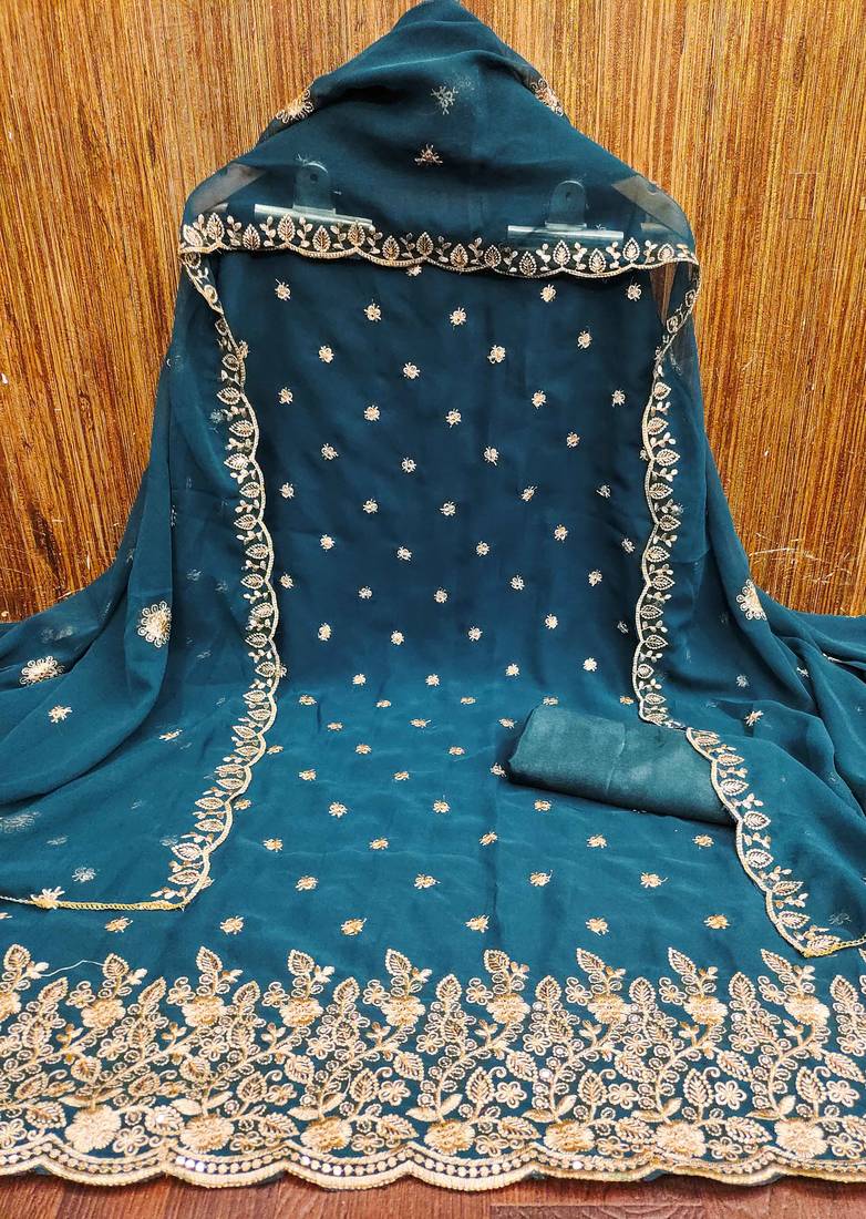 Navy-blue embroidered georgette semi stitched churidar dress-materials