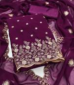 Purple embroidered georgette semi stitched churidar dress-materials