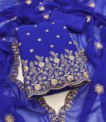 Royal-blue embroidered georgette semi stitched churidar dress-materials