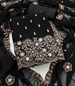 Black embroidered georgette semi stitched churidar dress-materials