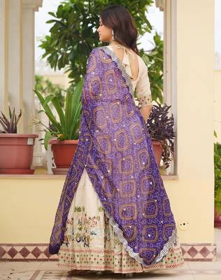 off white sequnis silk lehenga set choli with dupatta with purple dupatta 6