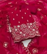 Magenta embroidered georgette semi stitched churidar dress-materials