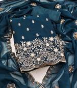 Navy-blue embroidered georgette semi stitched churidar dress-materials