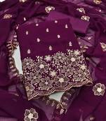Purple embroidered georgette semi stitched churidar dress-materials