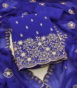 Royal-blue embroidered georgette semi stitched churidar dress-materials