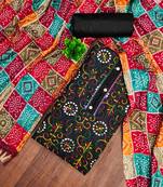 Black embroidered cotton semi stitched churidar dress-materials