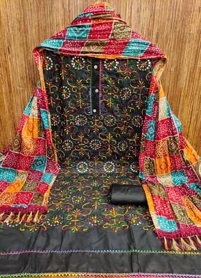 Black embroidered cotton churidar dress-materials 3