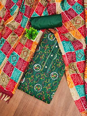 Green embroidered cotton churidar dress-materials 1