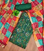Green embroidered cotton semi stitched churidar dress-materials
