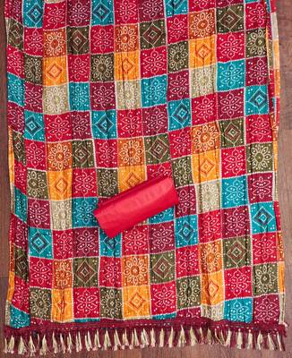 Red embroidered cotton churidar dress-materials 4