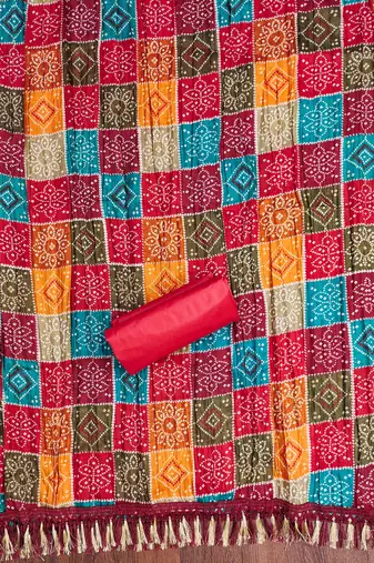 Red embroidered cotton churidar dress-materials