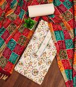 White embroidered cotton semi stitched churidar dress-materials