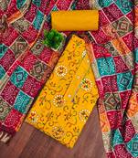 Yellow embroidered cotton semi stitched churidar dress-materials