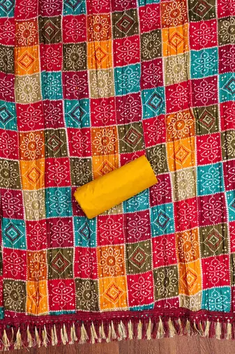 Yellow embroidered cotton churidar dress-materials