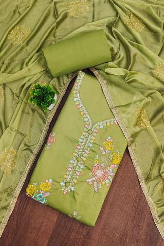 Green sequins cotton semi stitched churidar dress-materials