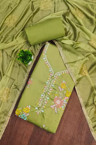 Green sequins cotton semi stitched churidar dress-materials