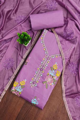 Lavender sequins cotton semi stitched churidar dress-materials