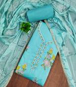 Sky-blue sequins cotton semi stitched churidar dress-materials