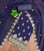 Blue embroidered georgette semi stitched churidar dress-materials