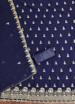 Blue embroidered georgette churidar dress-materials 2