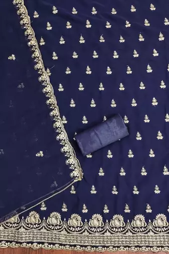 Blue embroidered georgette churidar dress-materials