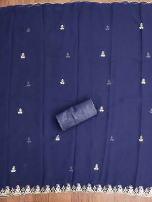 Blue embroidered georgette churidar dress-materials 4