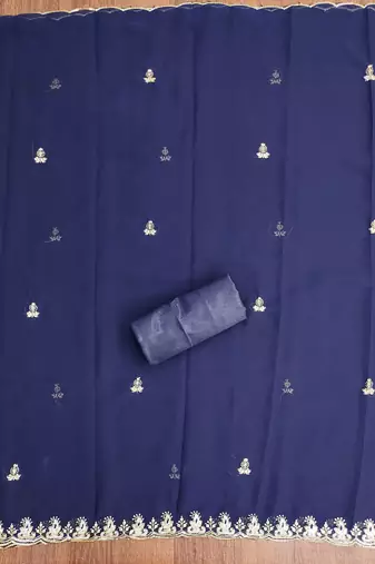 Blue embroidered georgette churidar dress-materials
