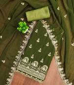 Green embroidered georgette semi stitched churidar dress-materials