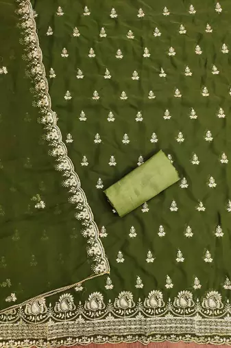 Green embroidered georgette churidar dress-materials