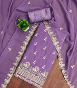 Lavender embroidered georgette semi stitched churidar dress-materials