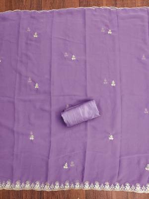 Lavender embroidered georgette churidar dress-materials 4
