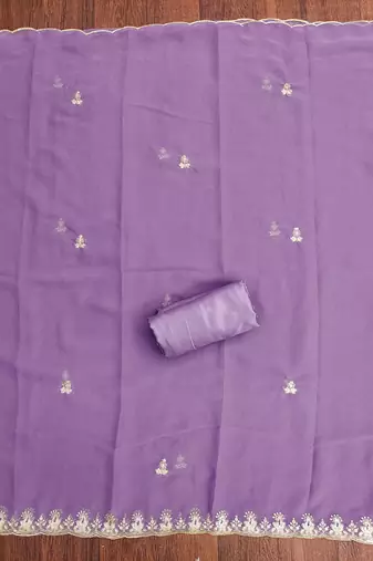 Lavender embroidered georgette churidar dress-materials