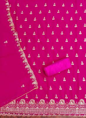 Magenta embroidered georgette churidar dress-materials 2