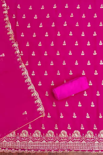 Magenta embroidered georgette churidar dress-materials