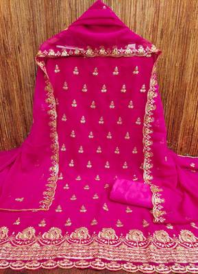 Magenta embroidered georgette churidar dress-materials 3