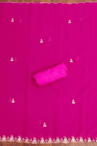 Magenta embroidered georgette churidar dress-materials