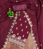 Maroon embroidered georgette semi stitched churidar dress-materials