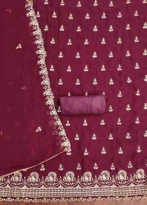 Maroon embroidered georgette churidar dress-materials 2