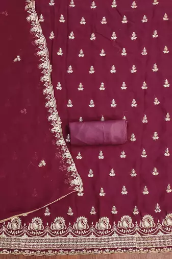 Maroon embroidered georgette churidar dress-materials