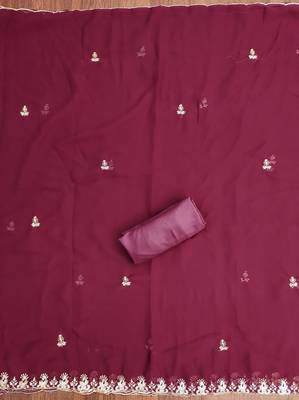 Maroon embroidered georgette churidar dress-materials 4