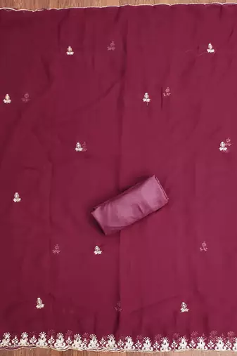 Maroon embroidered georgette churidar dress-materials