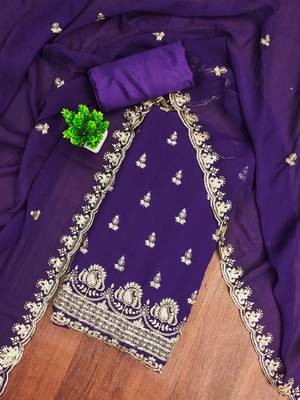 Navy-blue embroidered georgette churidar dress-materials 1