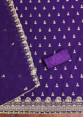 Navy-blue embroidered georgette churidar dress-materials 2
