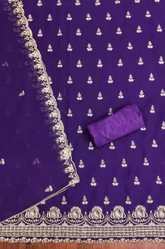 Navy-blue embroidered georgette churidar dress-materials