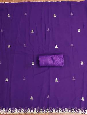 Navy-blue embroidered georgette churidar dress-materials 4