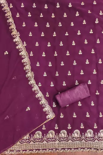 Purple embroidered georgette churidar dress-materials