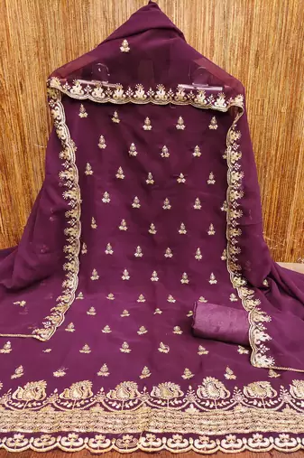 Purple embroidered georgette churidar dress-materials