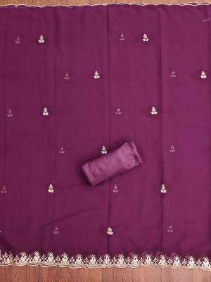 Purple embroidered georgette churidar dress-materials 4